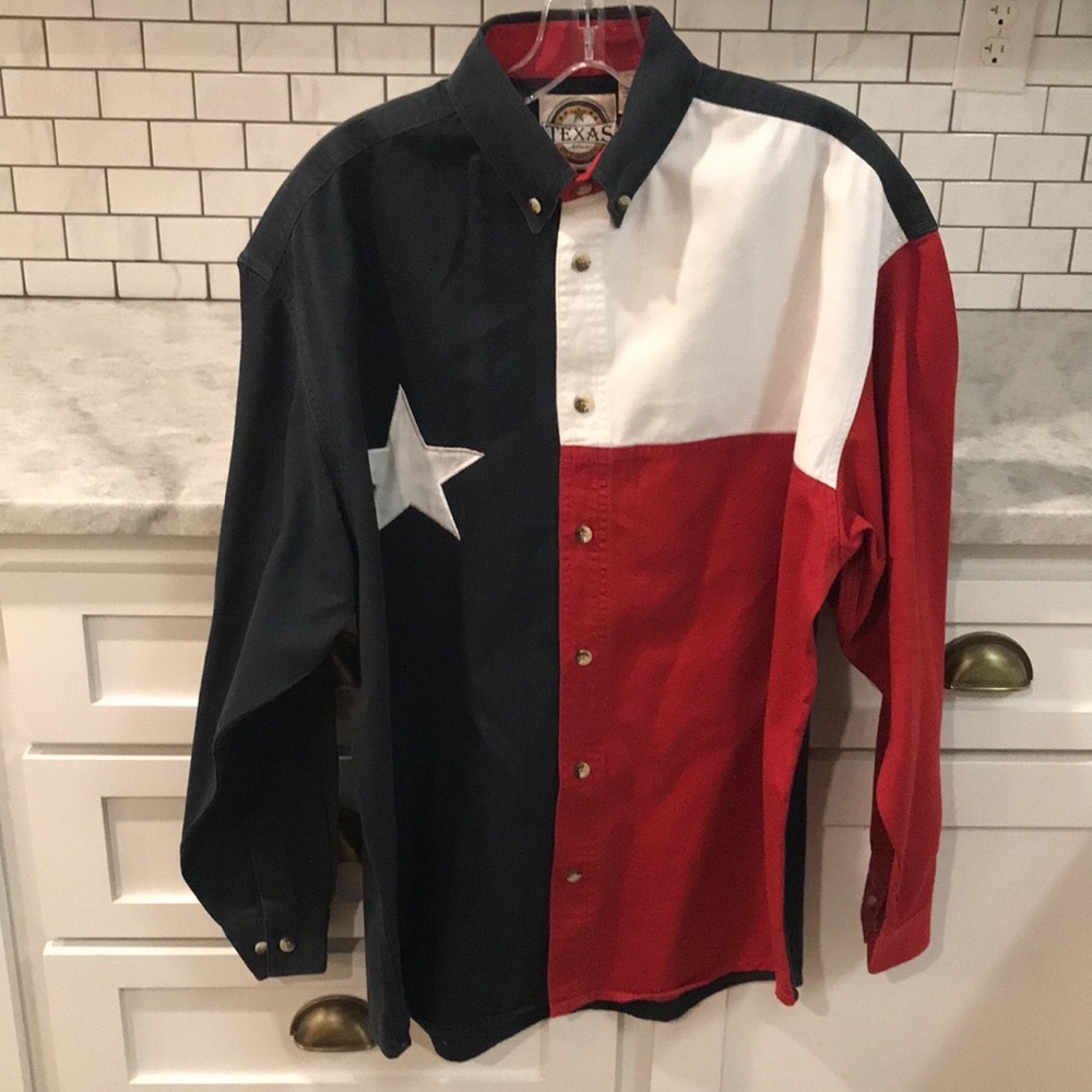 Texas Flag Shirt Mens Large Red Western Patriotic Authentic Dry Goods Rodeo USA
